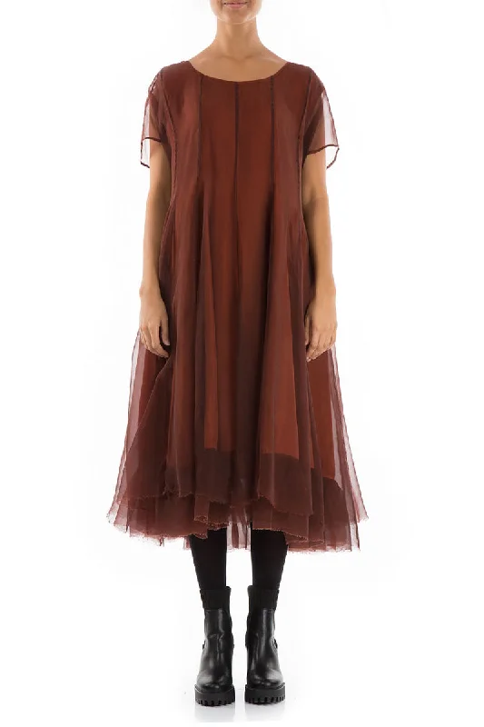 Flowy Rust Silk Chiffon Dress