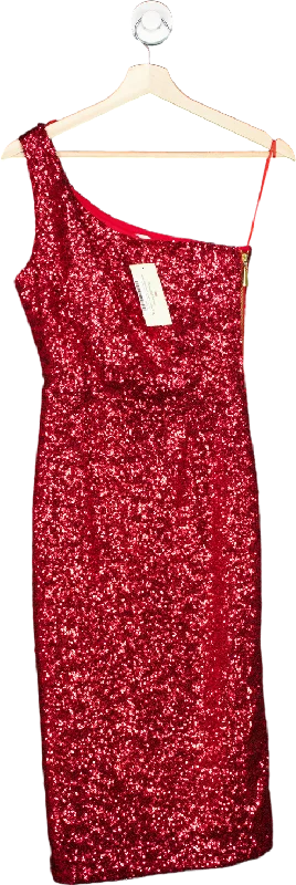 The Pretty Dress Company Red Sequin One-Shoulder Midi Dress Size UK 10