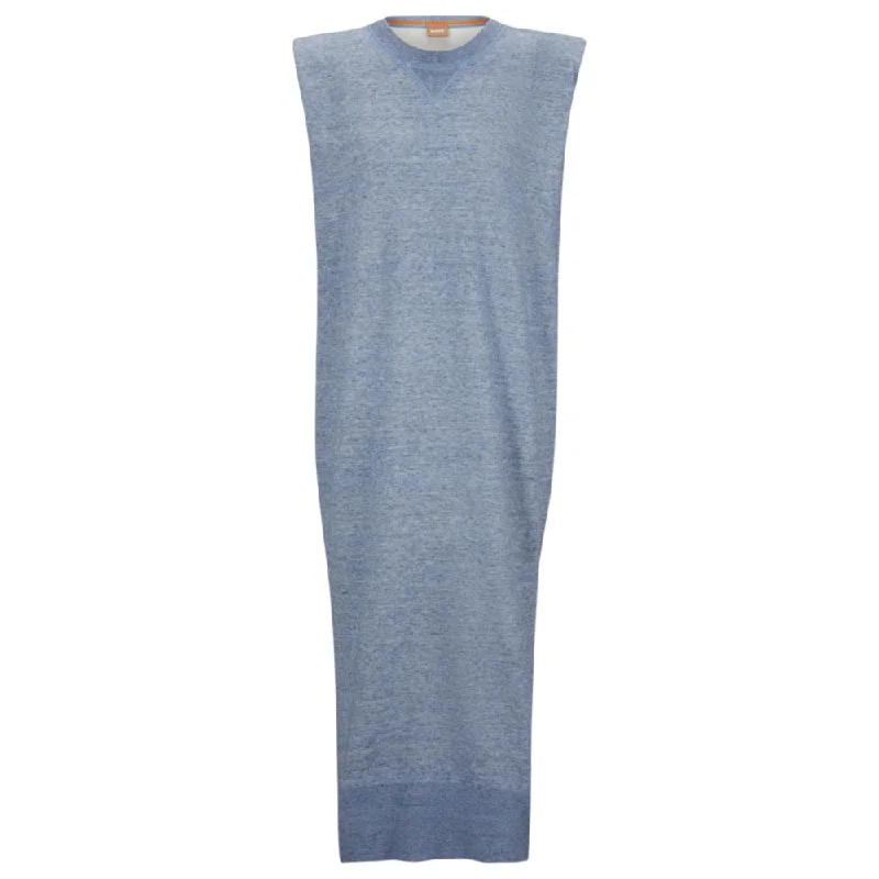 Sleeveless knitted sweatshirt-style dress in melange fabric