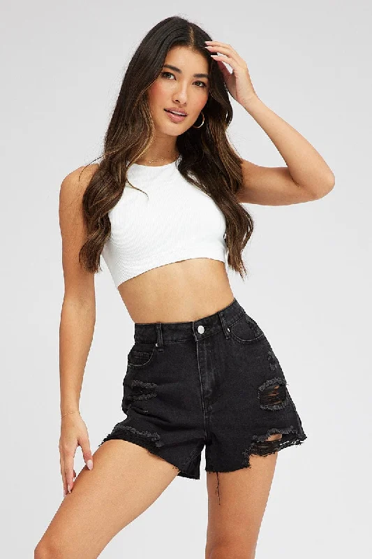 Black Ripped Denim Shorts