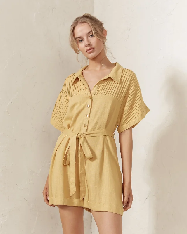 Ishika Mustard Shirt Playsuit